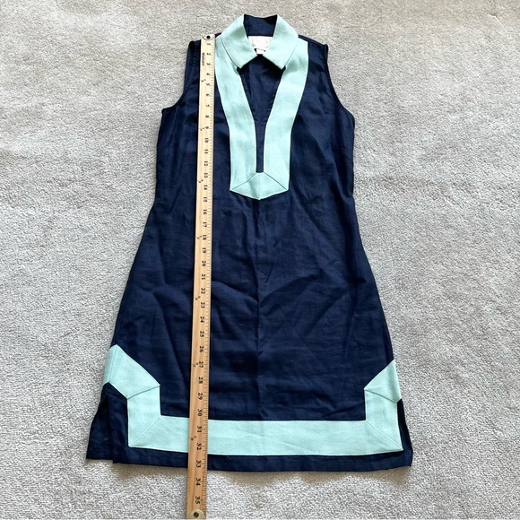 SAIL TO SABLE Linen Classic Sleeveless TUNIC DRESS Navy Turquoise Size XXS - Picture 10 of 11